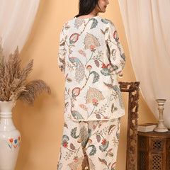 Women's Off White Printed Cotton Co-Ord Set for Women