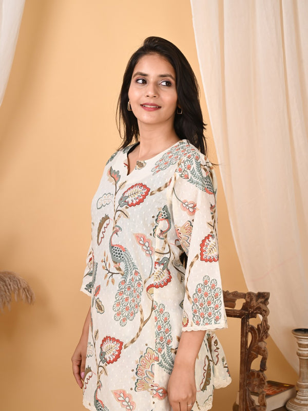 Women's Off White Printed Cotton Co-Ord Set for Women