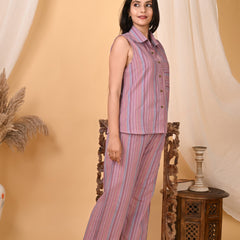 Women's Multicolor Striped Sleeveless Co-Ord Set Cotton
