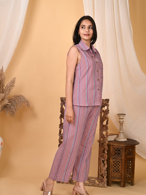 Women's Multicolor Striped Sleeveless Co-Ord Set Cotton