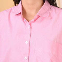 Women's Pink Striped Crop Shirt in Cotton Blend Fabric