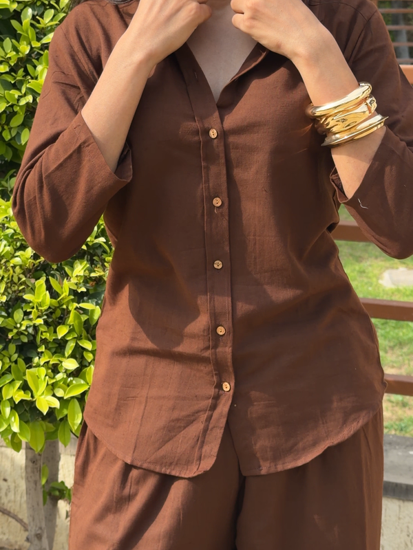 Women’s Cotton Slub Solid Casual Shirt with 3/4 Sleeves
