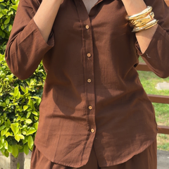 Women’s Cotton Slub Solid Casual Shirt with 3/4 Sleeves