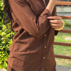 Women’s Cotton Slub Solid Casual Shirt with 3/4 Sleeves