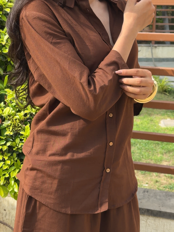 Women’s Cotton Slub Solid Casual Shirt with 3/4 Sleeves