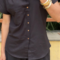 Women’s Shoulder Down Cotton Slub Solid Casual Shirt