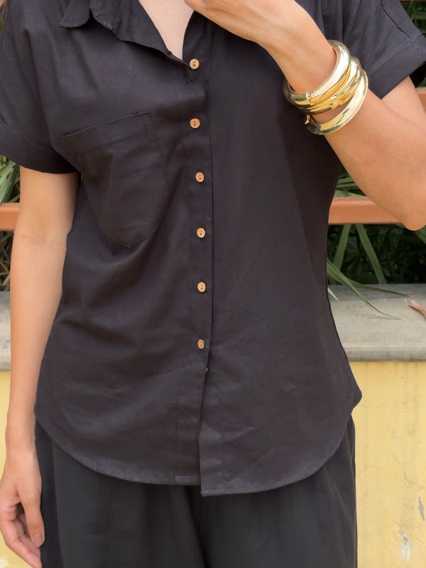 Women’s Shoulder Down Cotton Slub Solid Casual Shirt