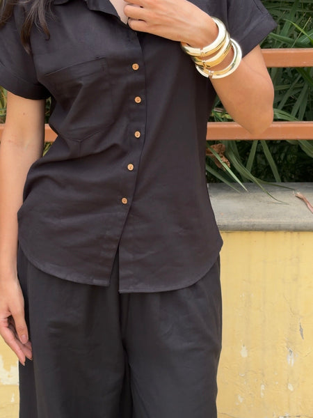 Women’s Shoulder Down Cotton Slub Solid Casual Shirt