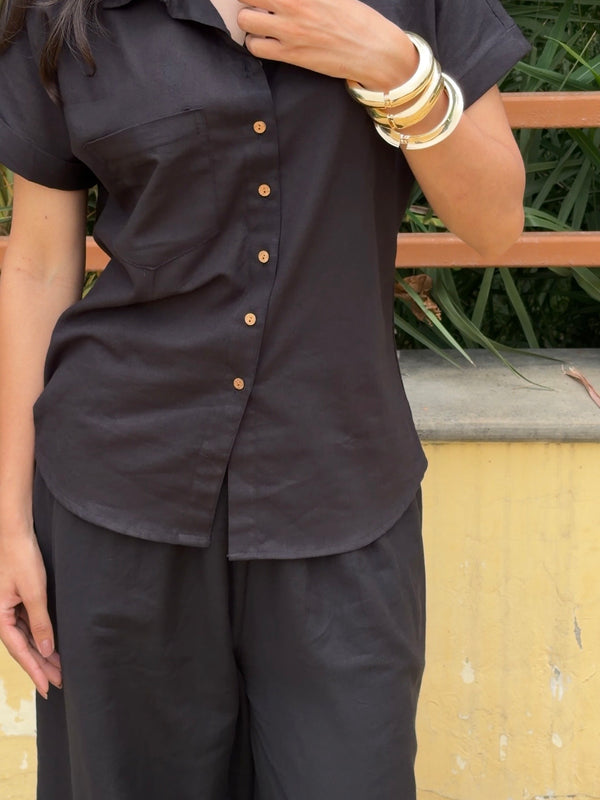 Women’s Shoulder Down Cotton Slub Solid Casual Shirt