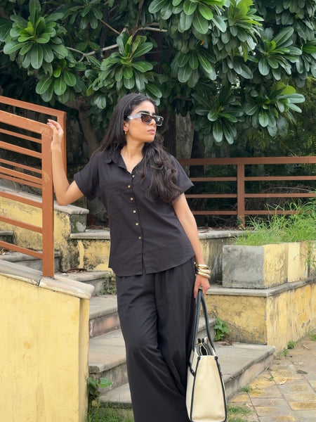 Women’s Shoulder Down Cotton Slub Solid Casual Shirt