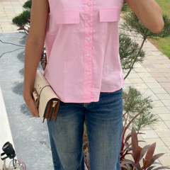 Women's Pink Sleeveless Button-Down Top