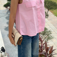 Women's Pink Sleeveless Button-Down Top