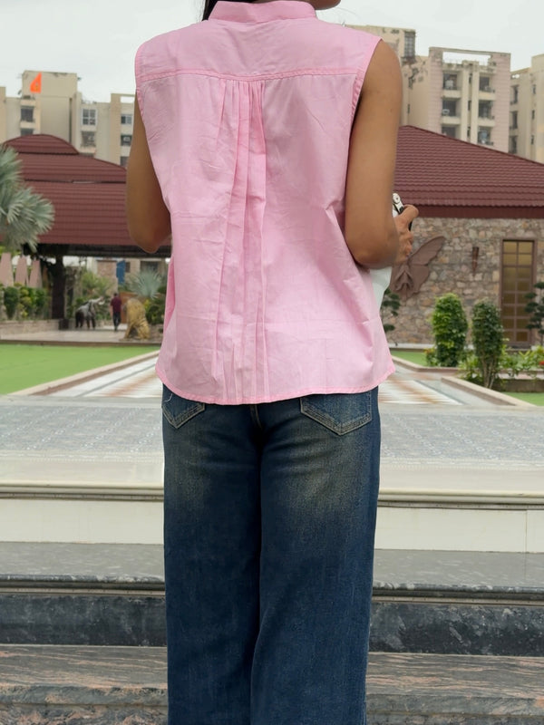 Women's Pink Sleeveless Button-Down Top