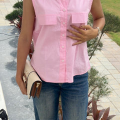 Women's Pink Sleeveless Button-Down Top