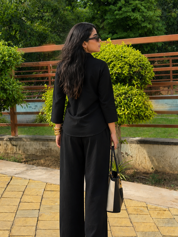 Women’s Cotton Slub Solid Casual Shirt with 3/4 Sleeves
