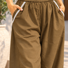 Women’s Cotton Slub Barrel Leg Pants with Contrast Tape