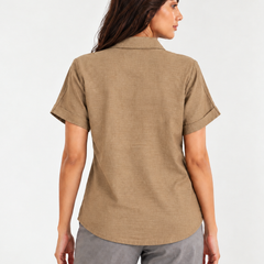 Women’s Shoulder Down Cotton Slub Solid Casual Shirt
