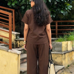 Women’s Shoulder Down Cotton Slub Solid Casual Shirt