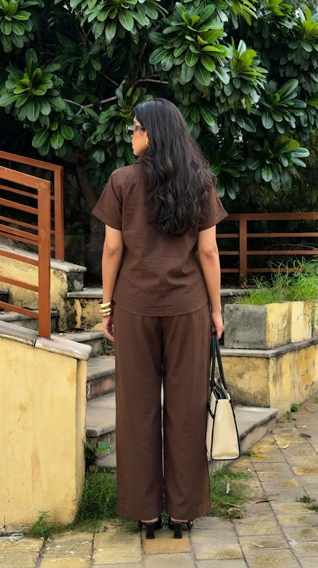 Women’s Shoulder Down Cotton Slub Solid Casual Shirt