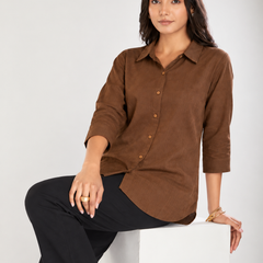 Women’s Cotton Slub Solid Casual Shirt with 3/4 Sleeves