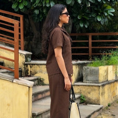 Women’s Shoulder Down Cotton Slub Solid Casual Shirt