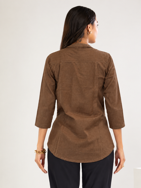 Women’s Cotton Slub Solid Casual Shirt with 3/4 Sleeves