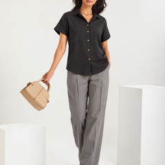 Women’s Shoulder Down Cotton Slub Solid Casual Shirt