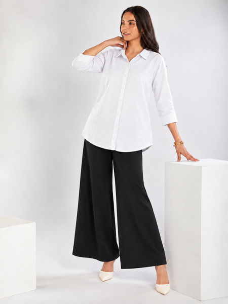 Women’s Cotton Slub Solid Casual Shirt with 3/4 Sleeves
