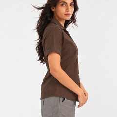Women’s Shoulder Down Cotton Slub Solid Casual Shirt