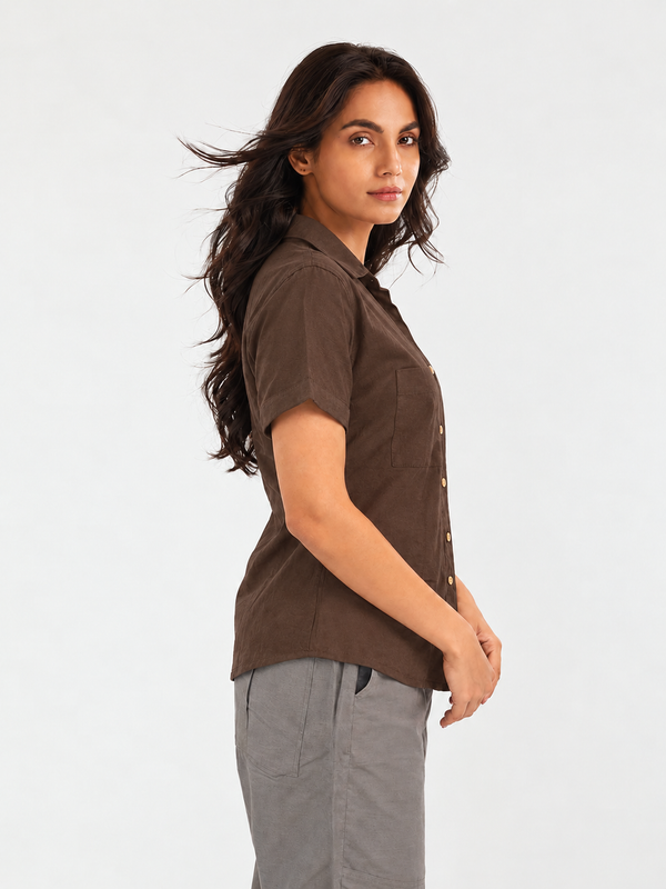 Women’s Shoulder Down Cotton Slub Solid Casual Shirt