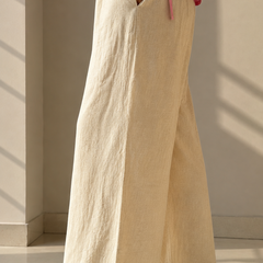 Ivory Cotton Slub Wide Leg Palazzo Trouser for Women