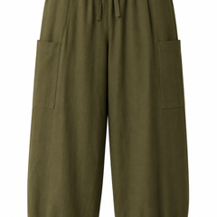 Women's Cotton Slub Loose Fit Cargo Pants | Ankle Length