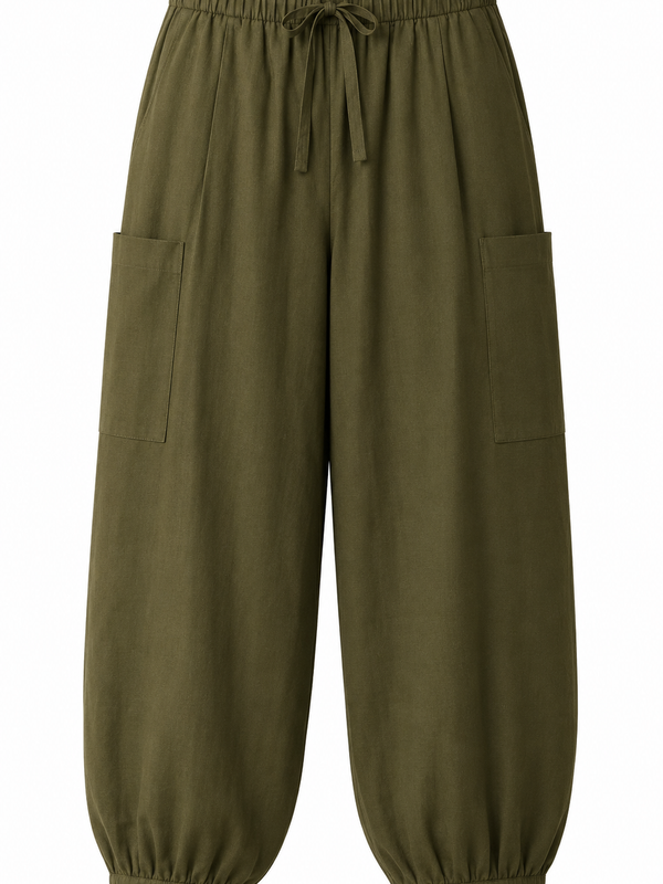 Women's Cotton Slub Loose Fit Cargo Pants | Ankle Length