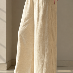 Ivory Cotton Slub Wide Leg Palazzo Trouser for Women