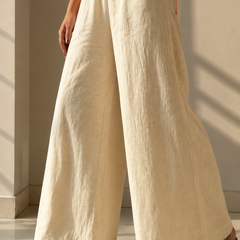 Ivory Cotton Slub Wide Leg Palazzo Trouser for Women