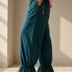 Teal Cotton Loose Fit Harem Pant for Women with Pockets