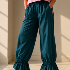 Teal Cotton Loose Fit Harem Pant for Women with Pockets