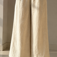 Ivory Cotton Slub Wide Leg Palazzo Trouser for Women