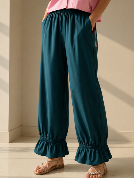 Teal Cotton Loose Fit Harem Pant for Women with Pockets