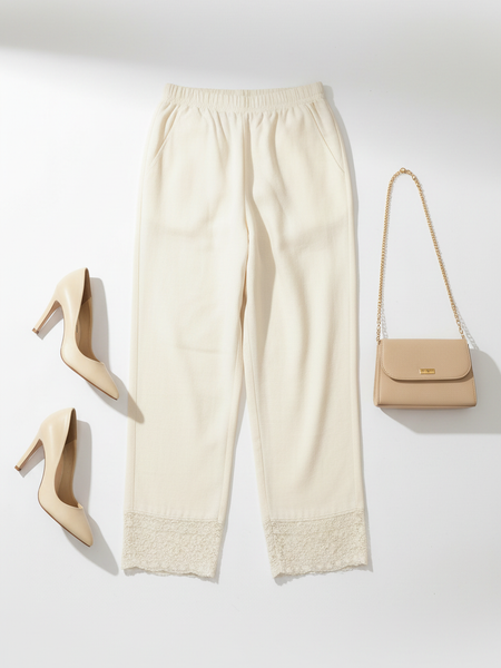 Women Rayon Cotton White Lace Palazzo Pants