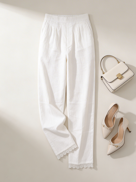 Women Rayon Cotton White Lace Palazzo Pants