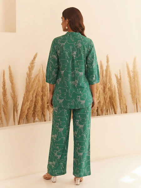 Women Green Printed Pure Cotton Co-Ord Set