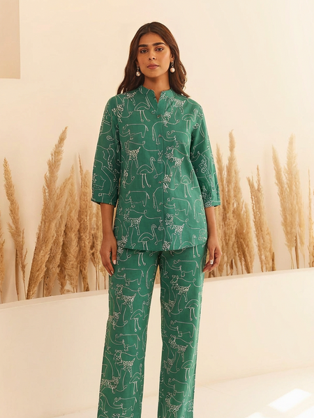 Women Green Printed Pure Cotton Co-Ord Set