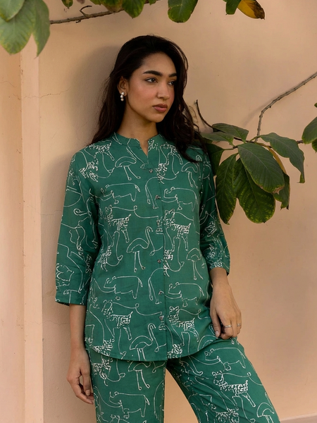 Women Green Printed Pure Cotton Co-Ord Set