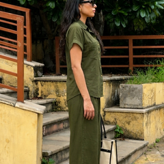 Women’s Shoulder Down Cotton Slub Solid Casual Shirt
