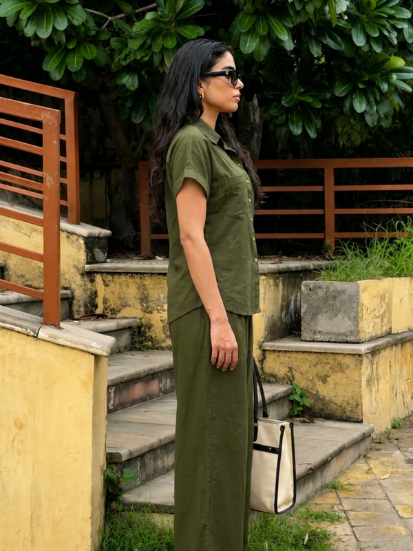 Women’s Shoulder Down Cotton Slub Solid Casual Shirt