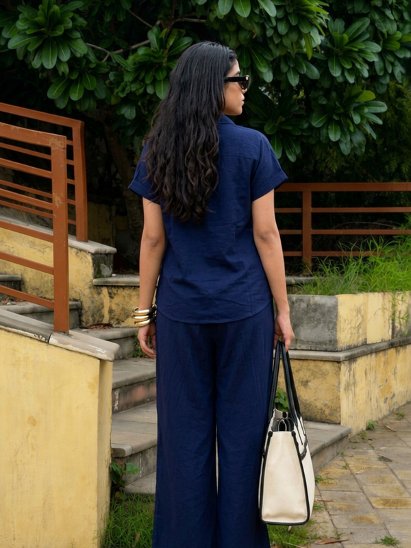 Women’s Shoulder Down Cotton Slub Solid Casual Shirt