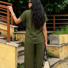 Women’s Shoulder Down Cotton Slub Solid Casual Shirt
