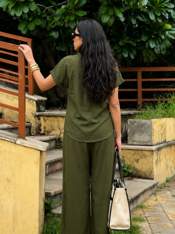 Women’s Shoulder Down Cotton Slub Solid Casual Shirt