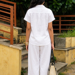Women’s Shoulder Down Cotton Slub Solid Casual Shirt